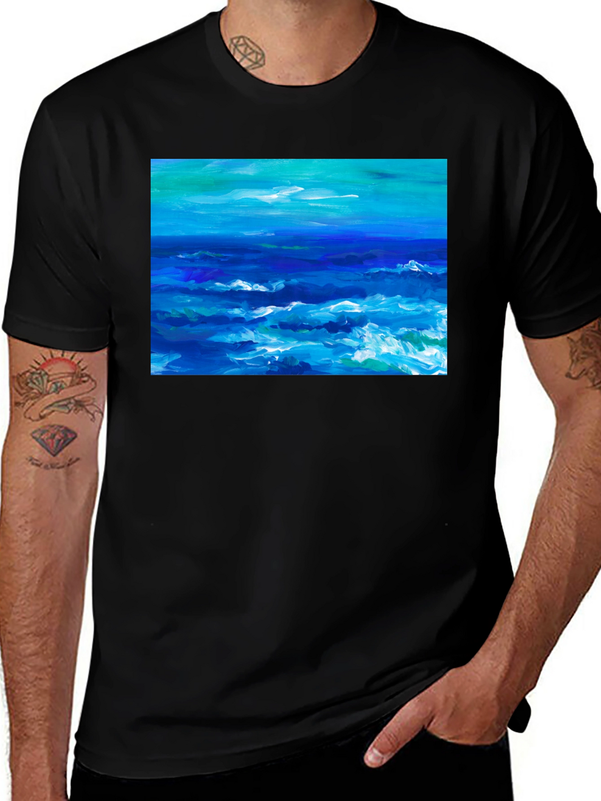 Ocean Wave Art Black T-Shirt