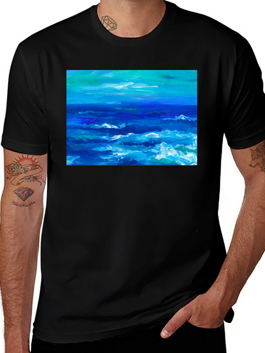 Ocean Wave Art Black T-Shirt