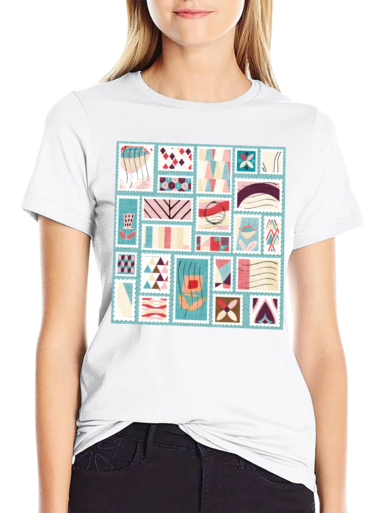Abstract Stamp Print Tee - Modern Graphic T-Shirt