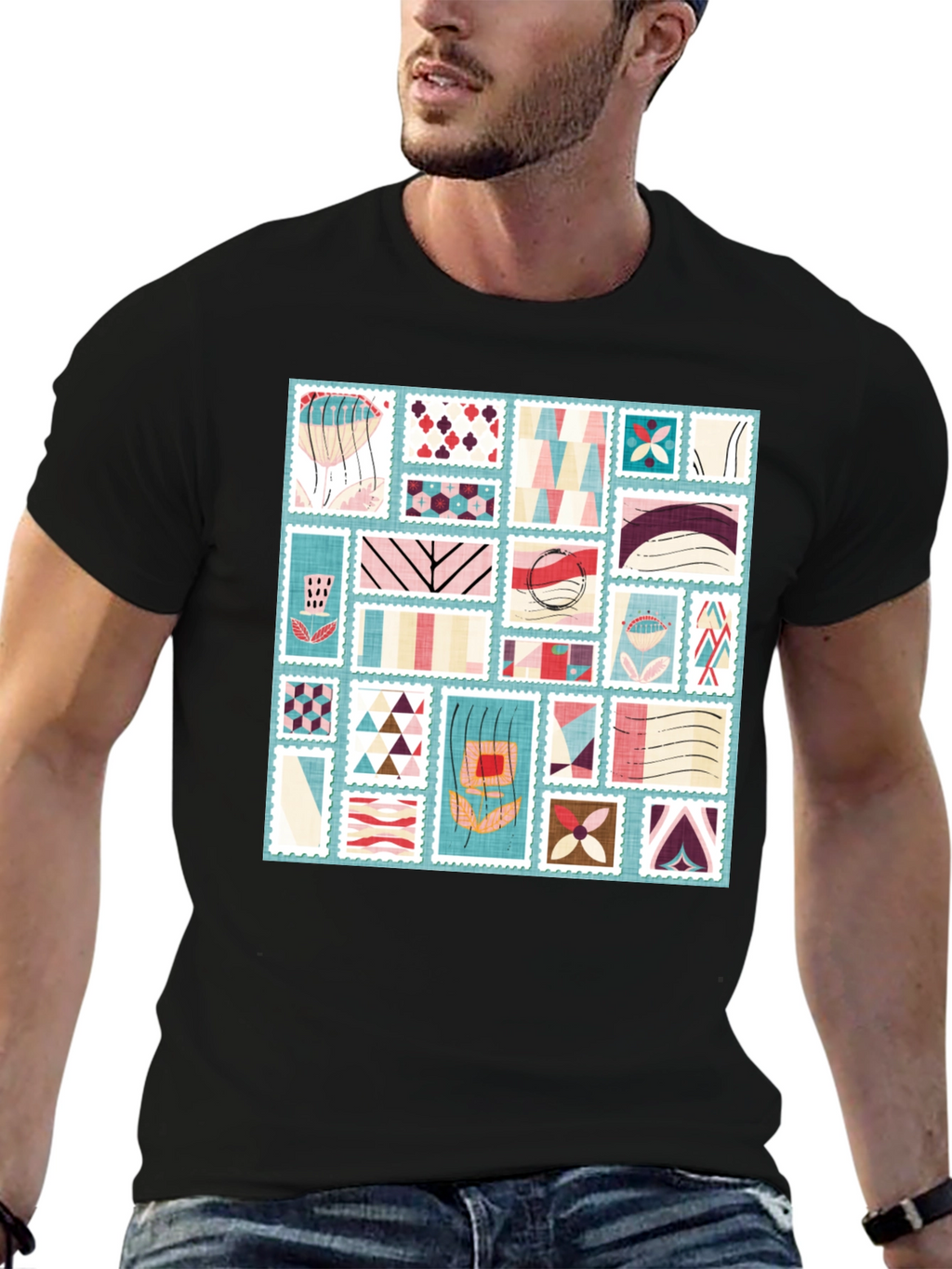 Abstract Stamp Print Tee - Modern Graphic T-Shirt