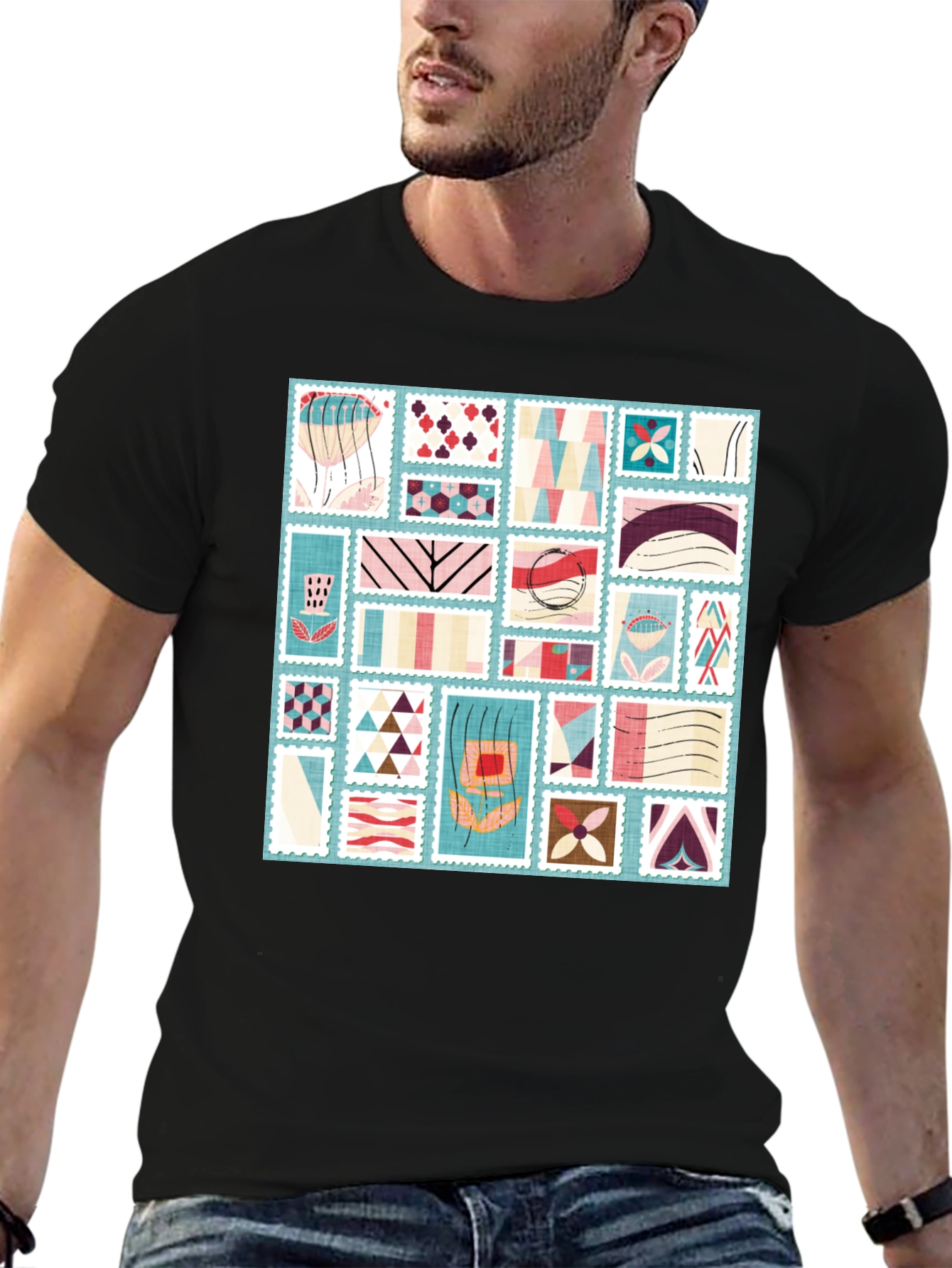 Abstract Stamp Print Tee - Modern Graphic T-Shirt