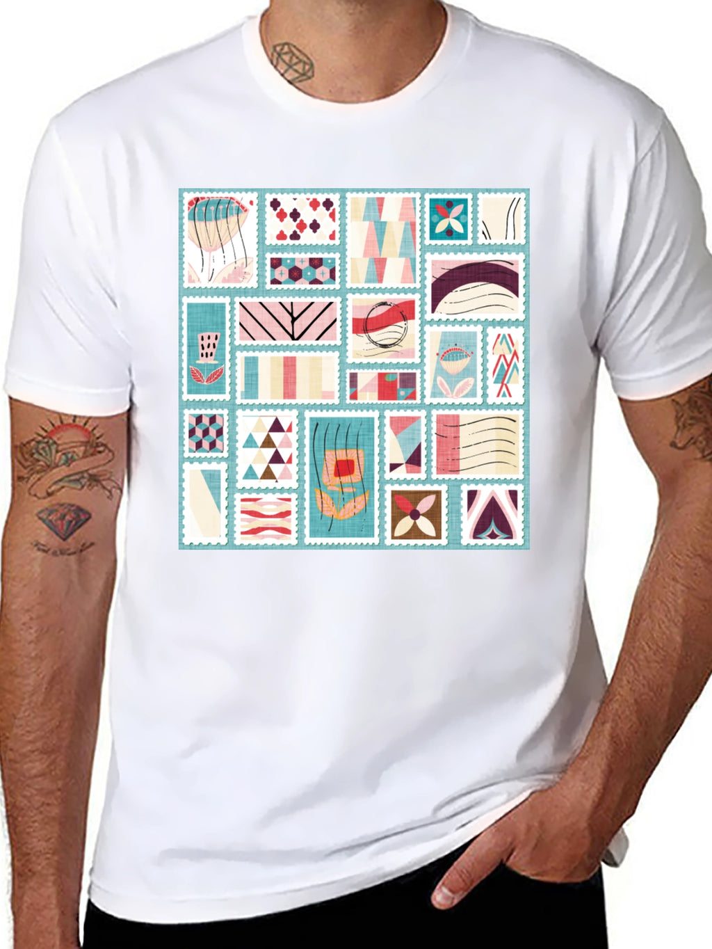 Abstract Stamp Print Tee - Modern Graphic T-Shirt