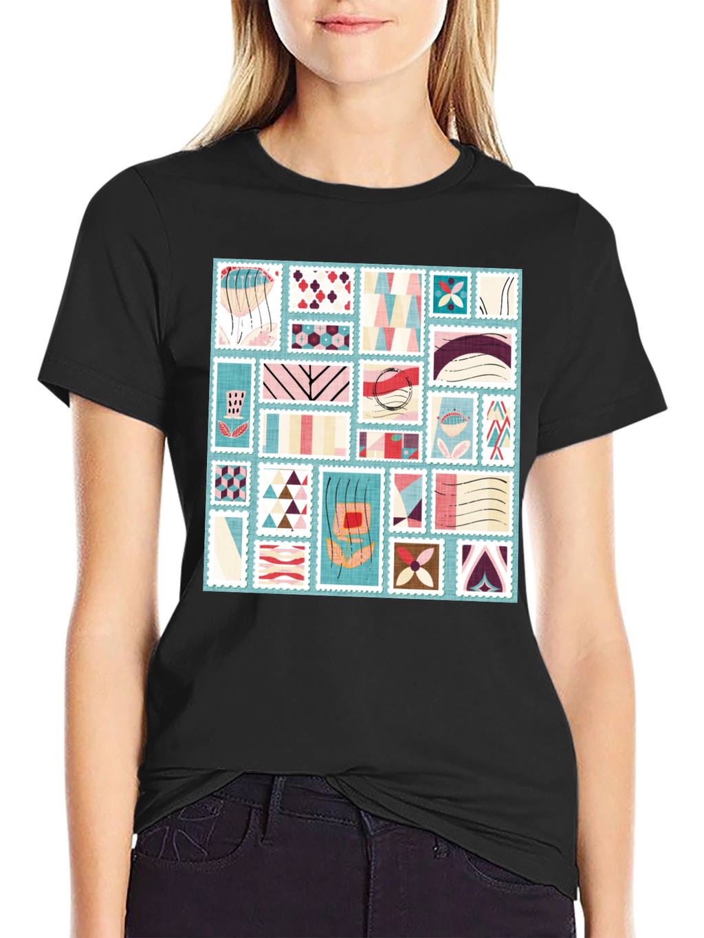 Abstract Stamp Print Tee - Modern Graphic T-Shirt