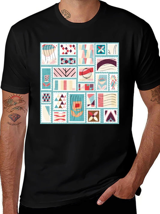 Abstract Stamp Print Tee - Modern Graphic T-Shirt