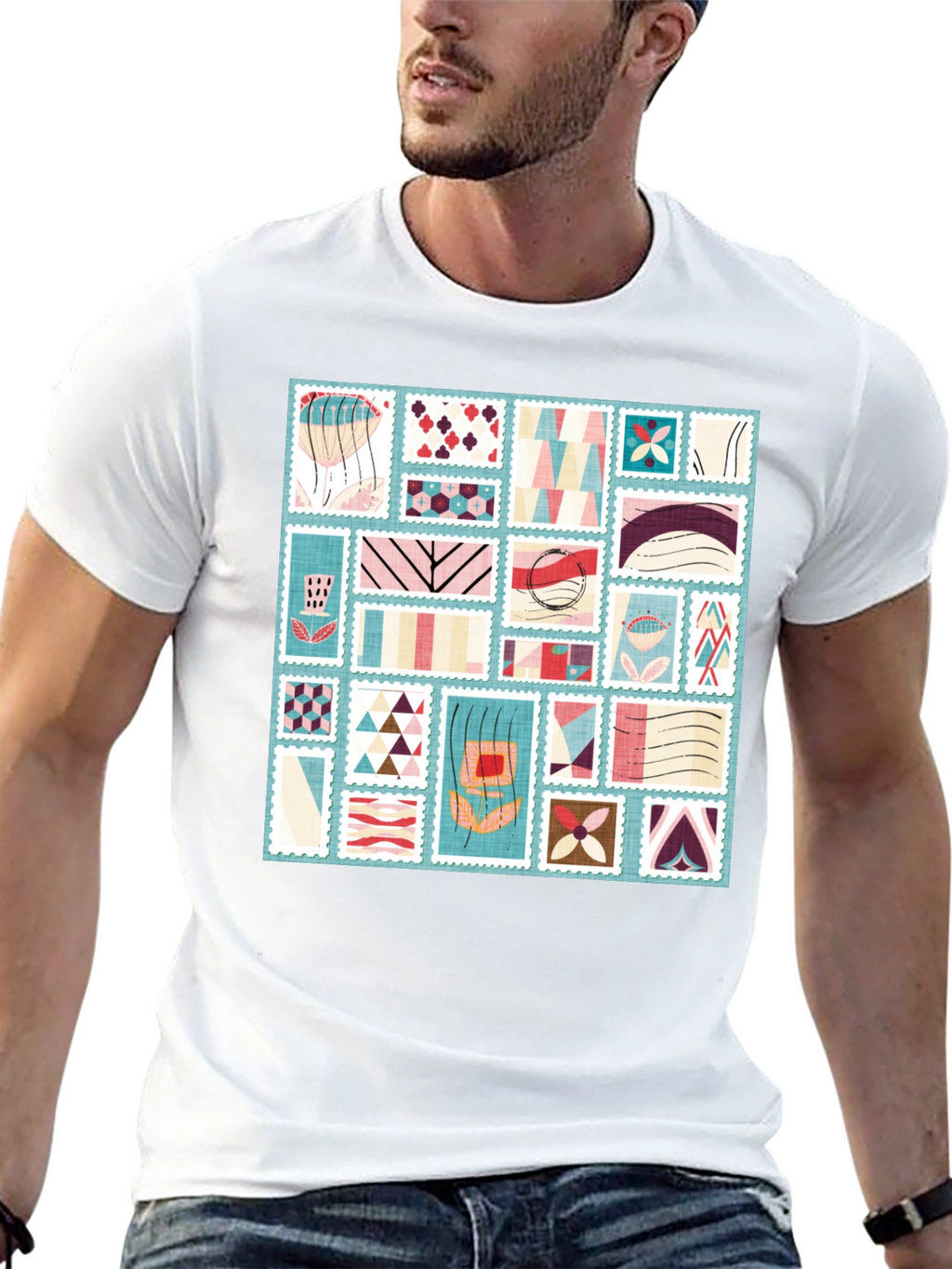 Abstract Stamp Print Tee - Modern Graphic T-Shirt