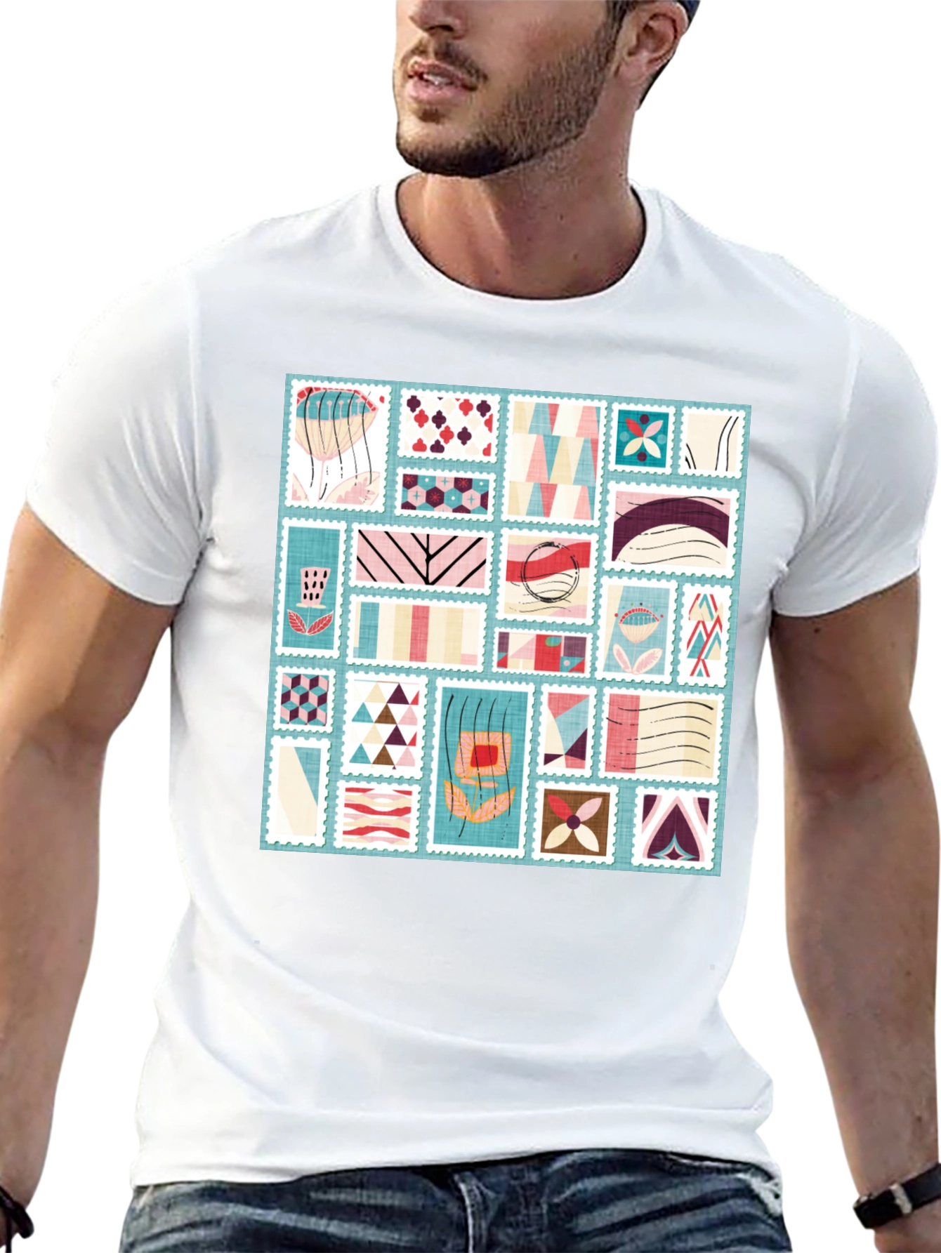 Abstract Stamp Print Tee - Modern Graphic T-Shirt