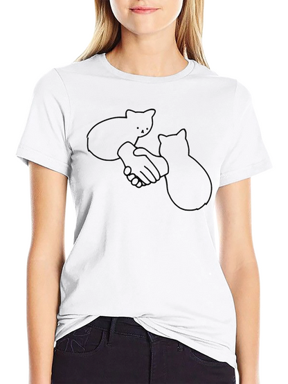 Cat Handshake T-Shirt - Funny Graphic Tee