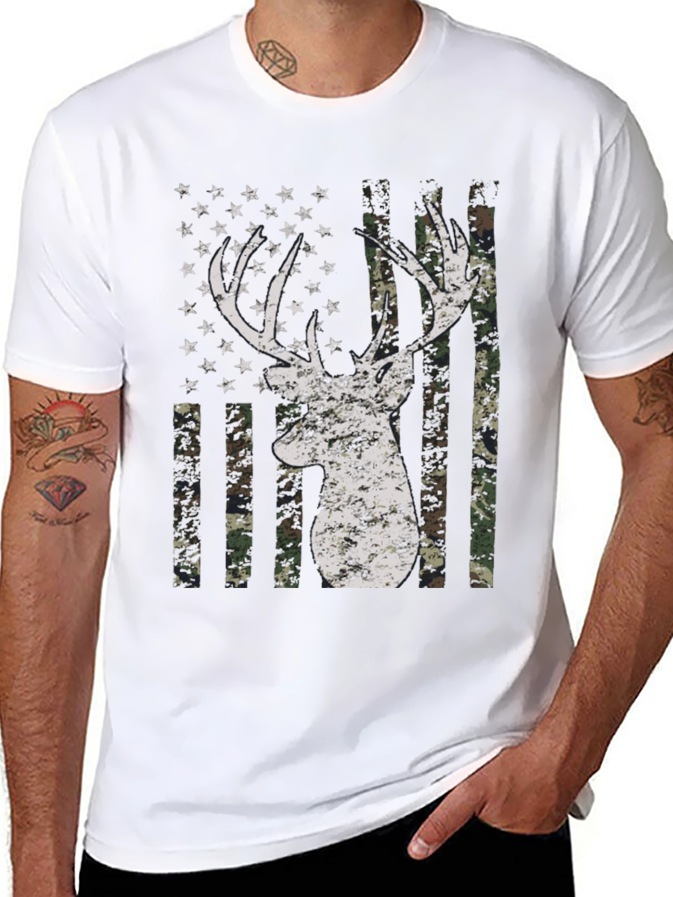 Deer American Flag Camo Mens T-Shirt