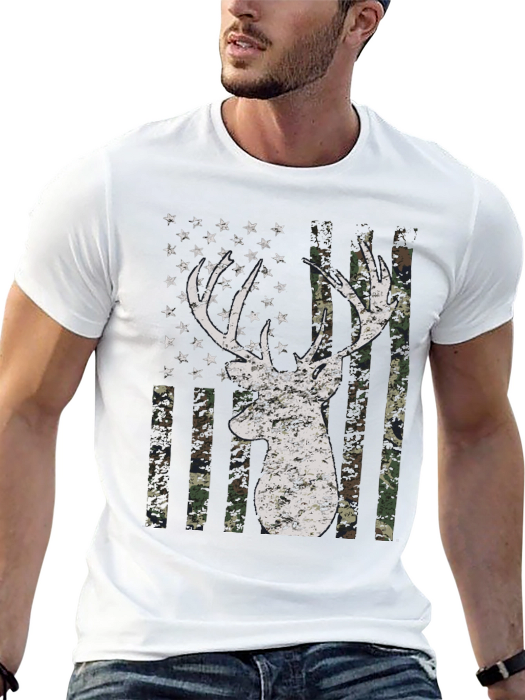 Deer American Flag Camo Mens T-Shirt