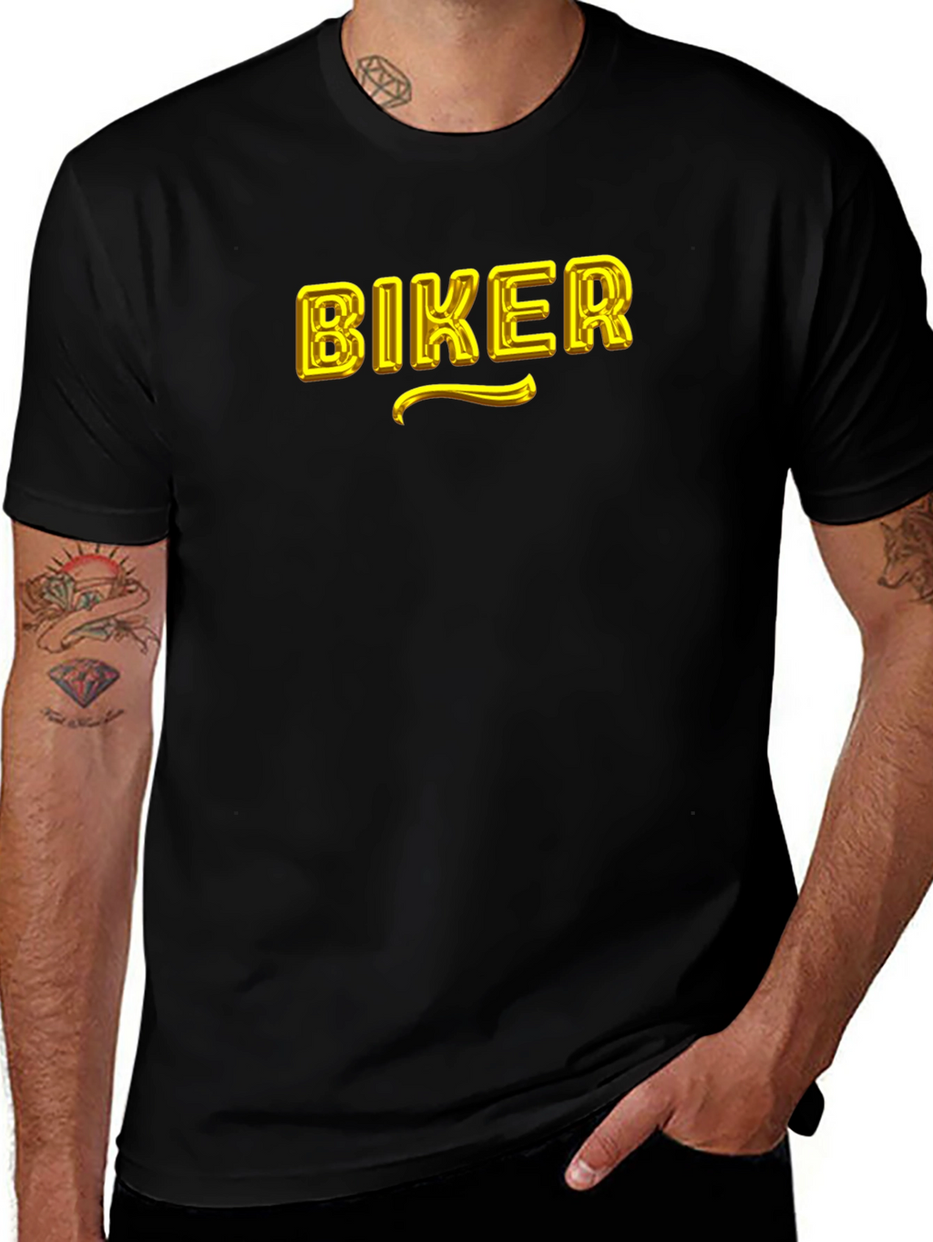 Biker Graphic T-Shirt - Black Cotton Blend