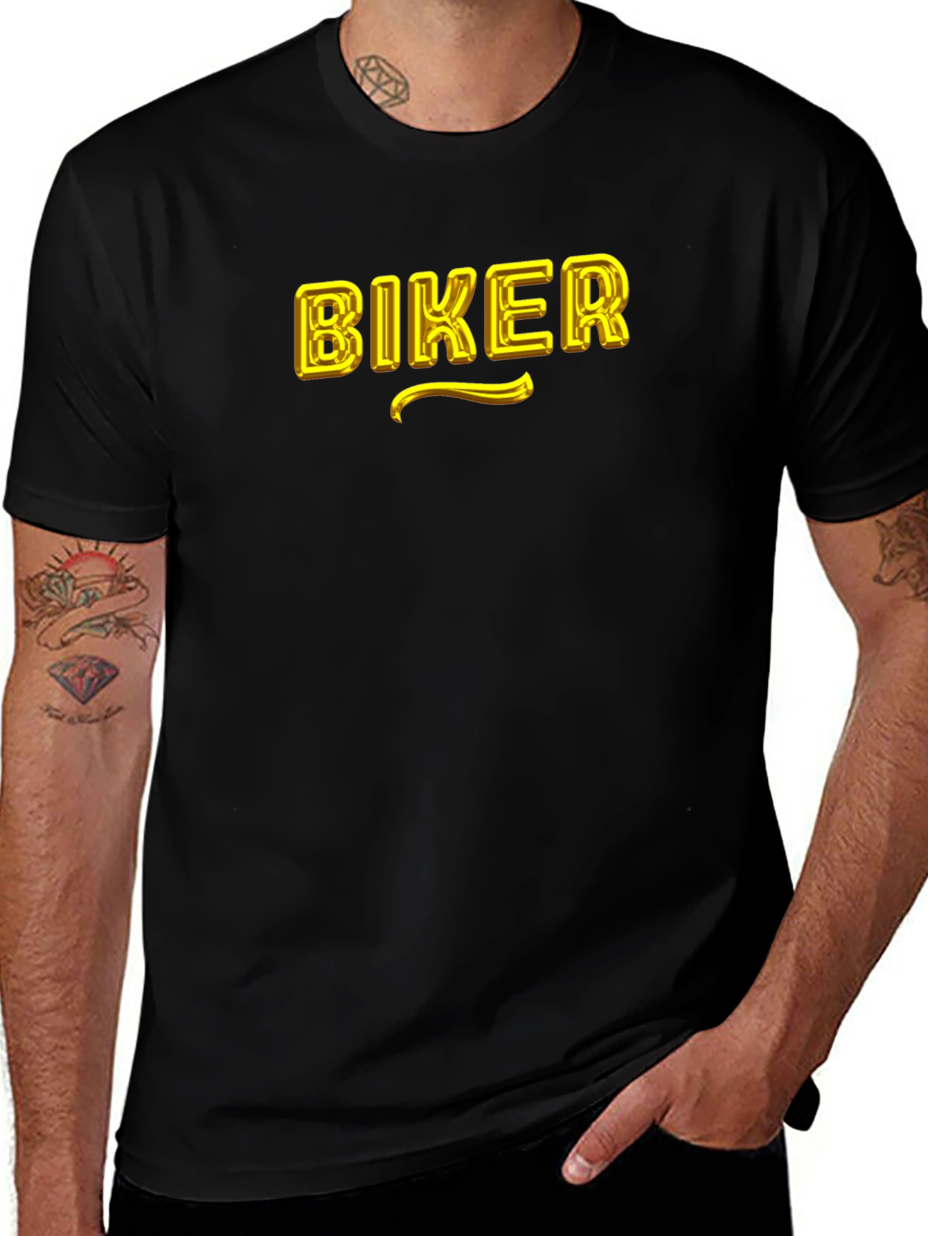 Biker Graphic T-Shirt - Black Cotton Blend
