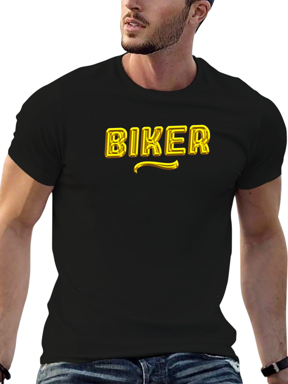 Biker Graphic T-Shirt - Black Cotton Blend