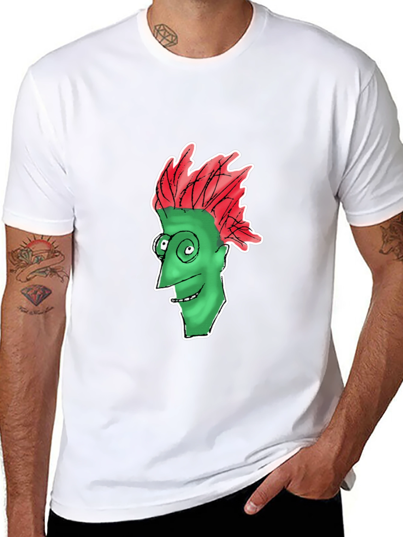 Funny Green Face Graphic Black T-Shirt