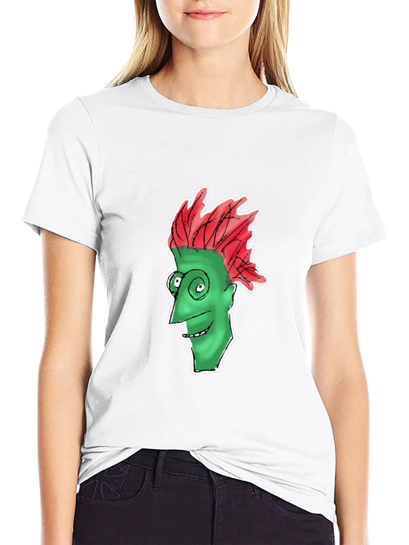 Funny Green Face Graphic Black T-Shirt