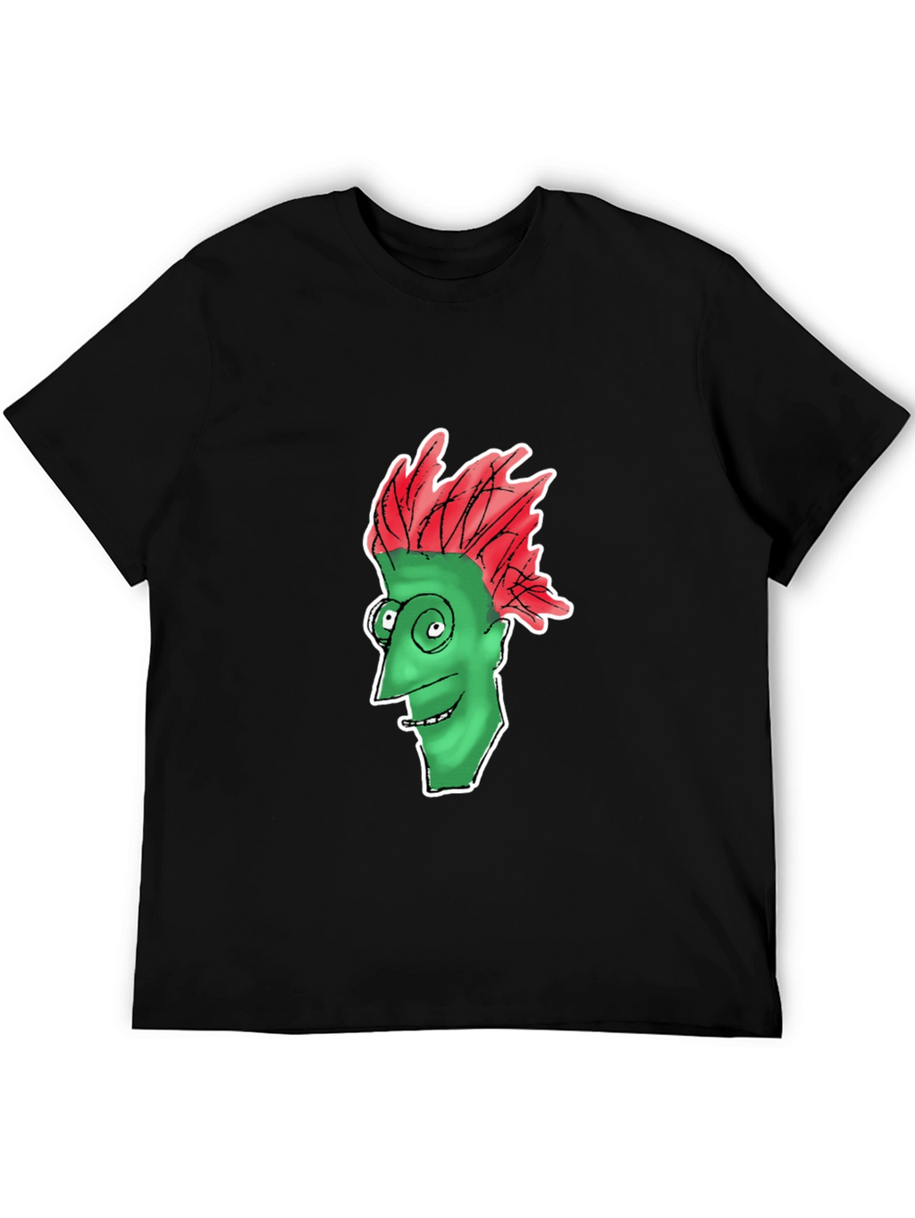 Funny Green Face Graphic Black T-Shirt