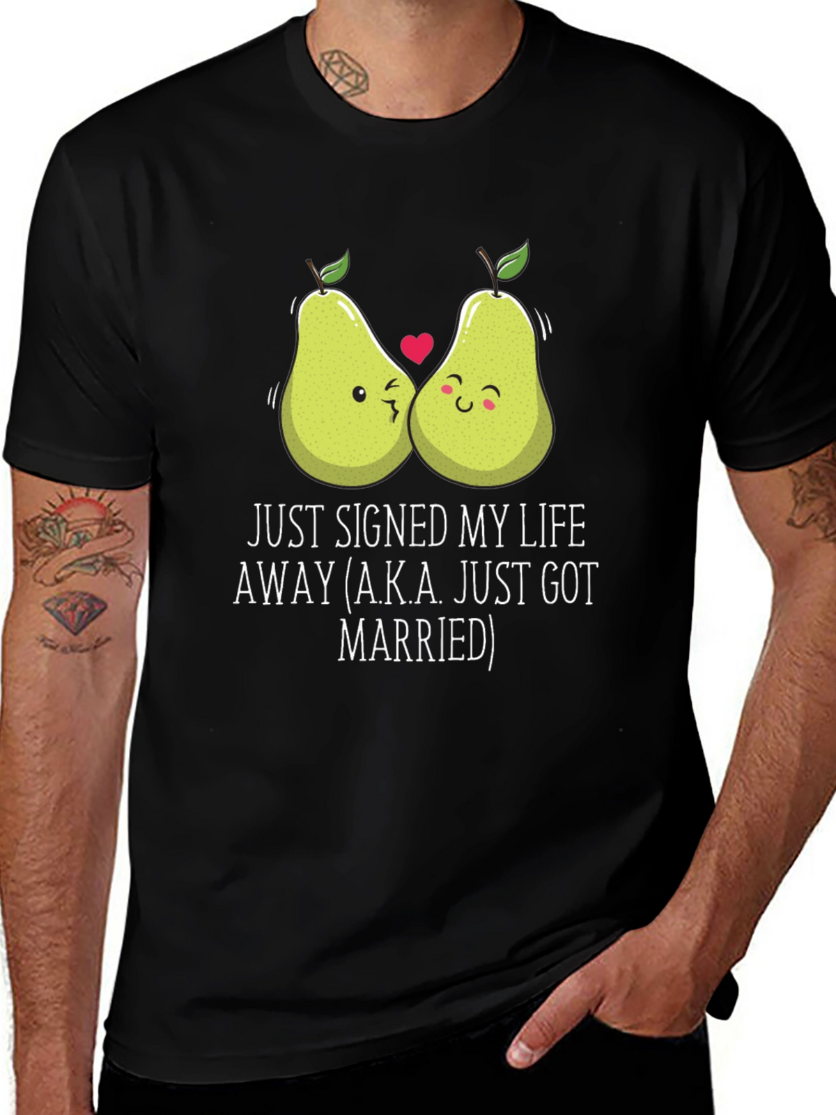 Just Married Couples Pear Graphic T-Shirt