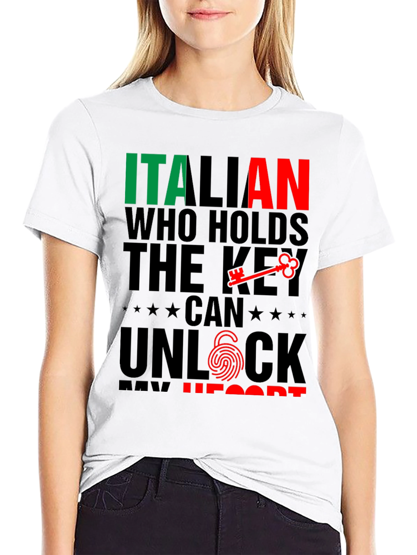Italian Key to My Heart Black T-Shirt