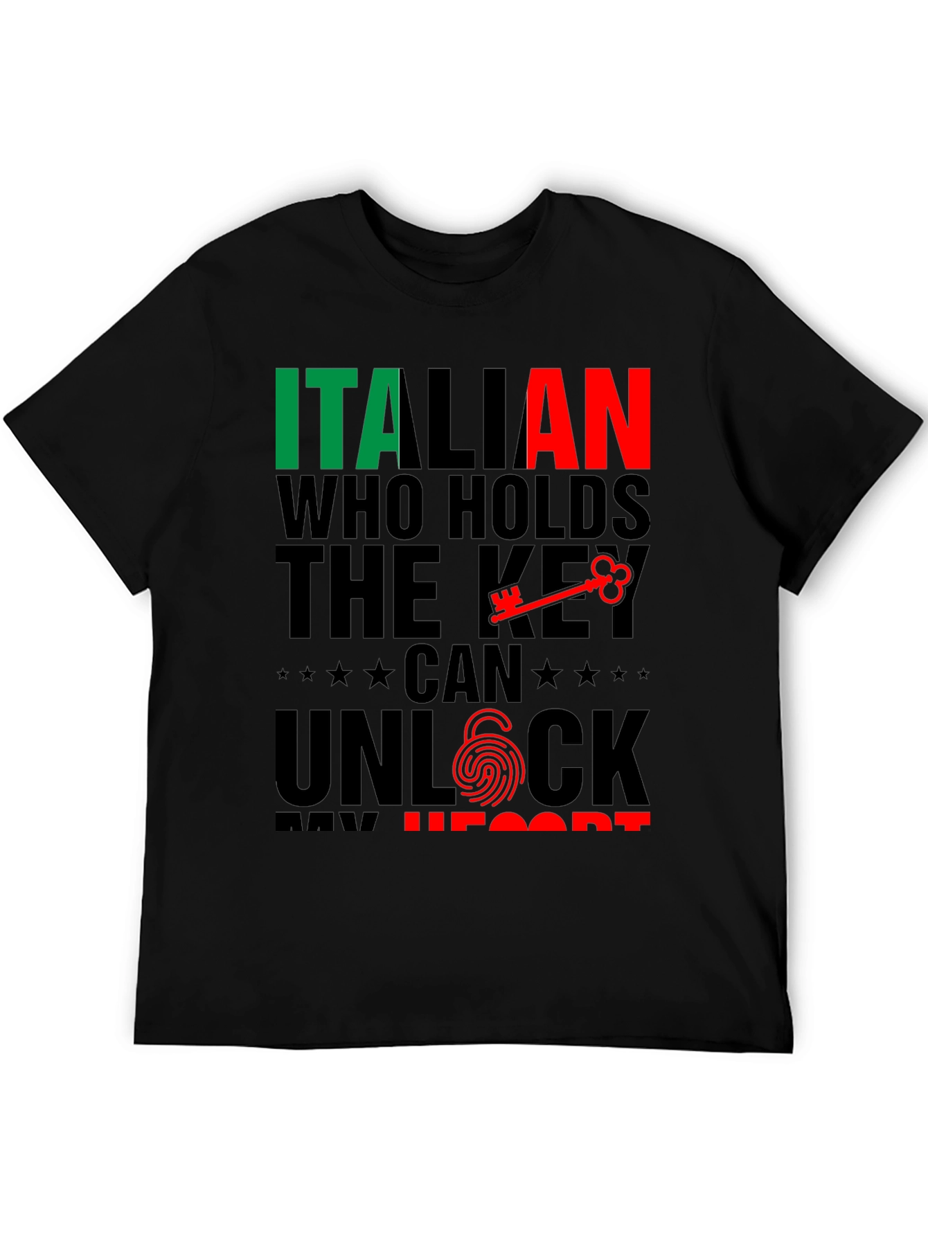 Italian Key to My Heart Black T-Shirt