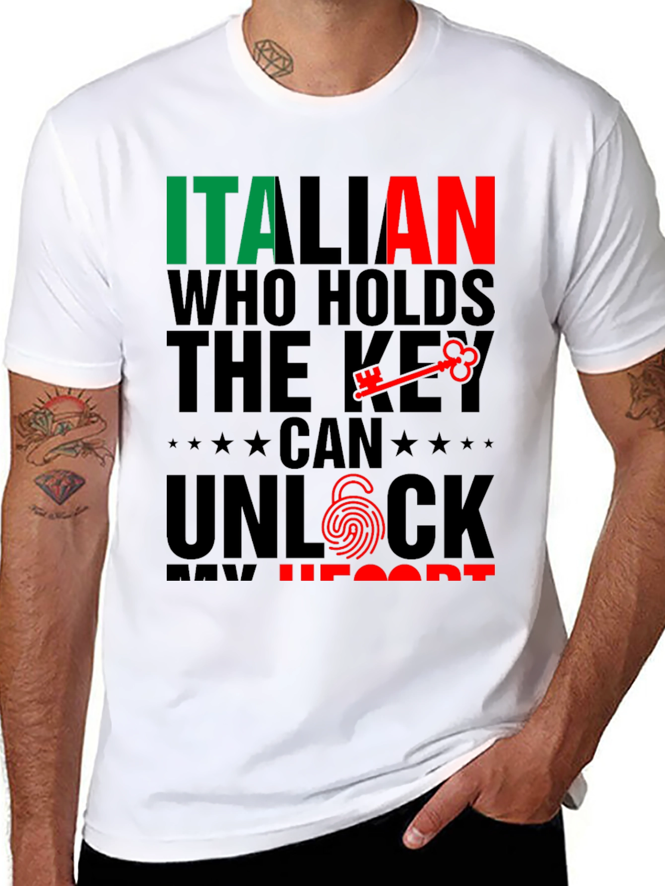 Italian Key to My Heart Black T-Shirt