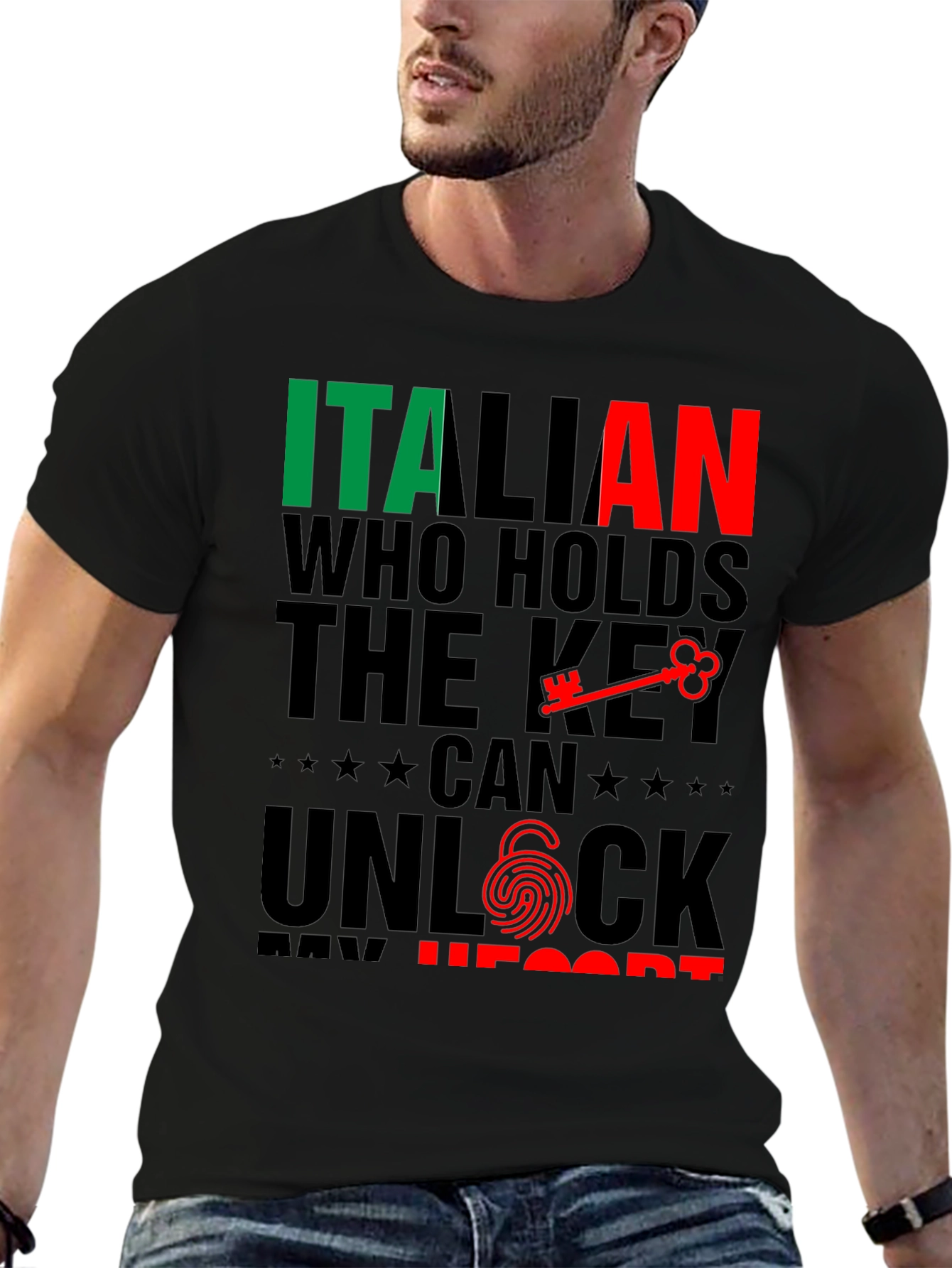 Italian Key to My Heart Black T-Shirt