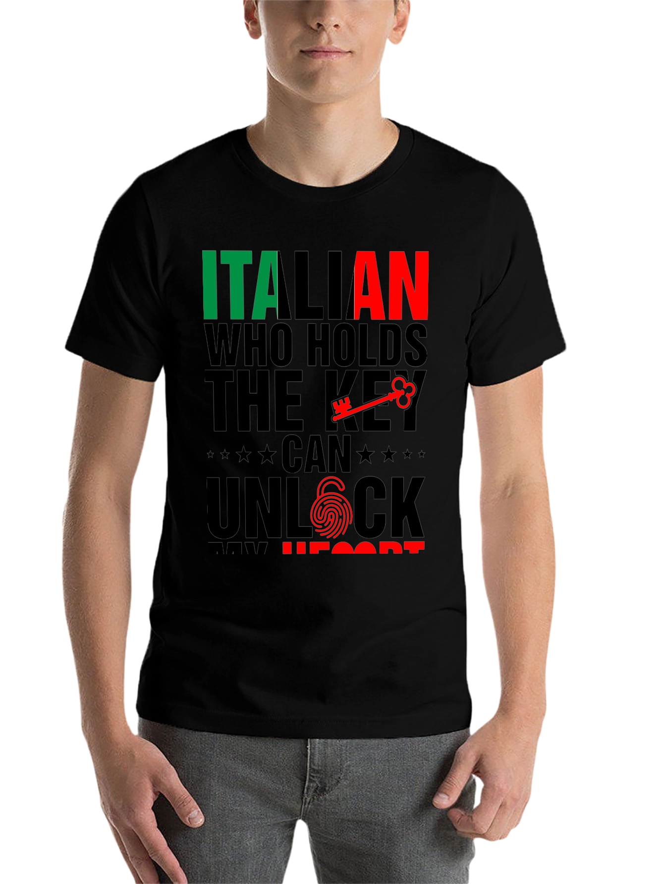 Italian Key to My Heart Black T-Shirt