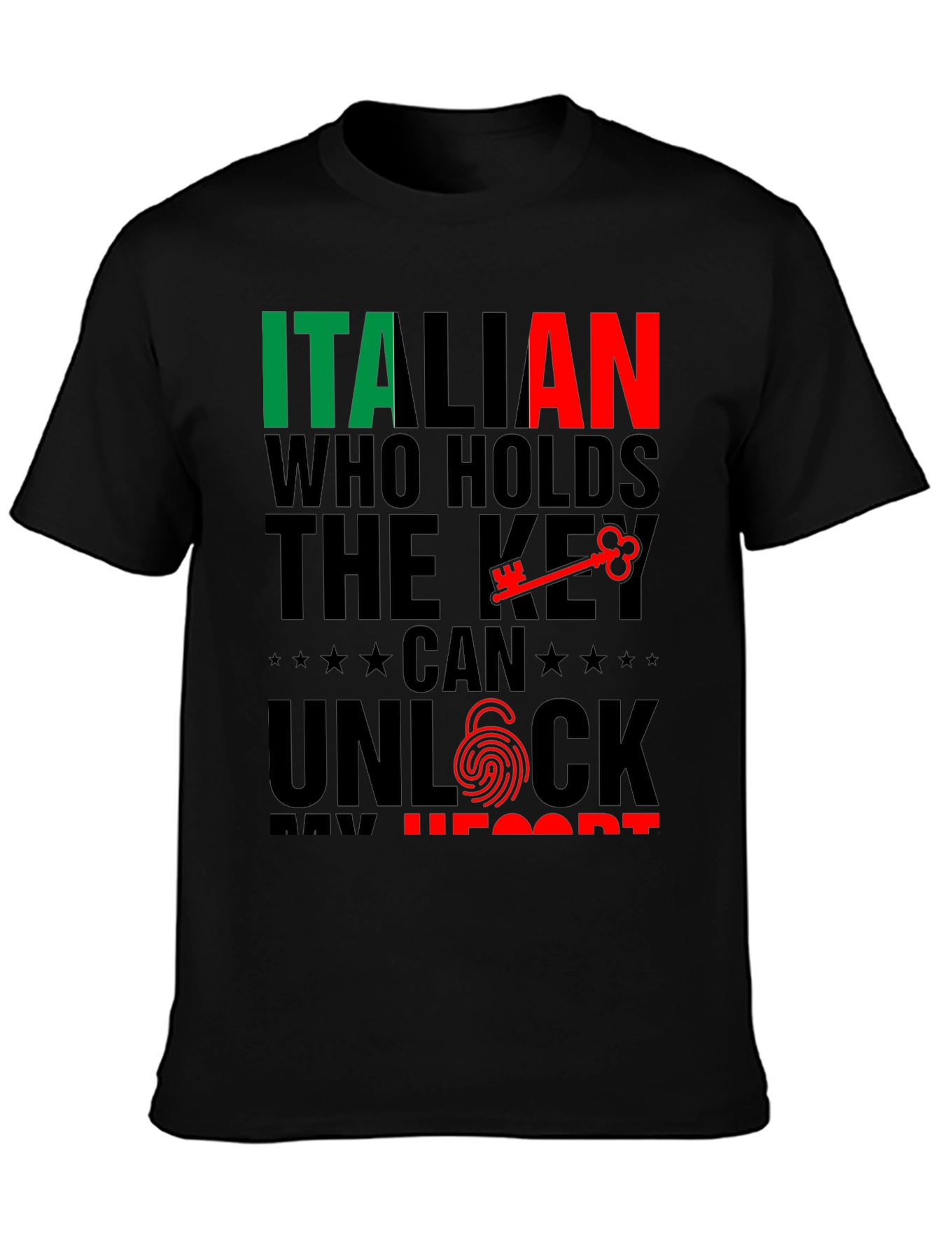 Italian Key to My Heart Black T-Shirt