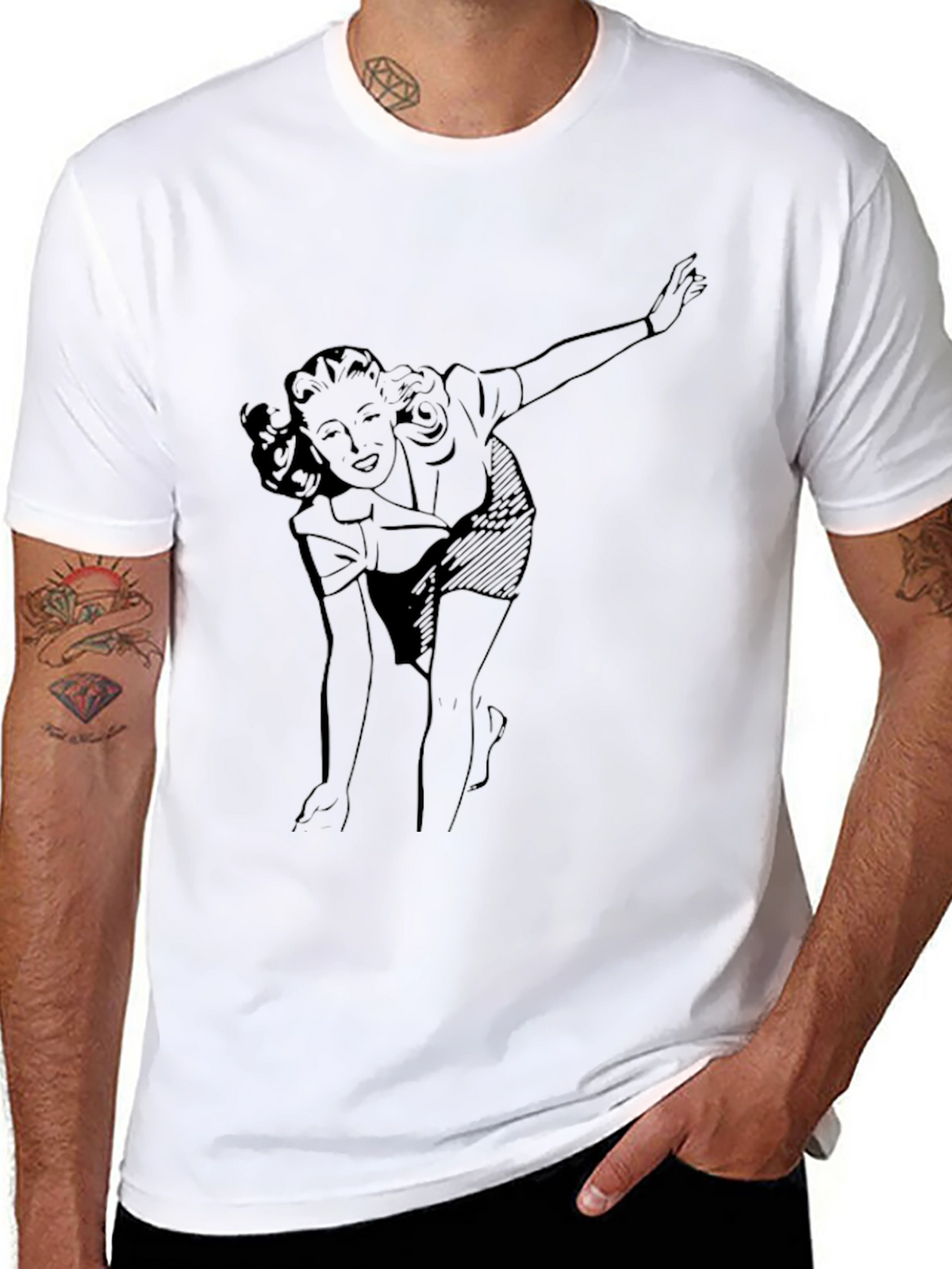 Retro Woman Graphic Tee - Black Cotton T-Shirt