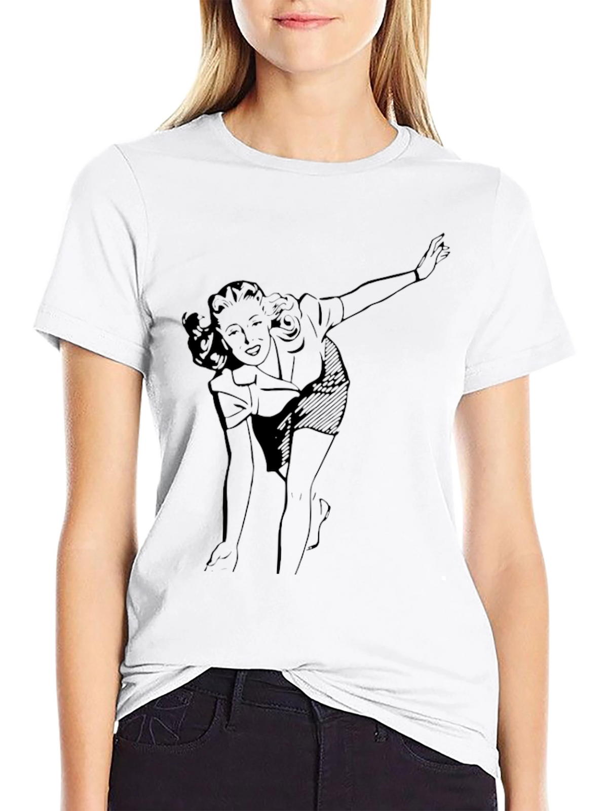 Retro Woman Graphic Tee - Black Cotton T-Shirt