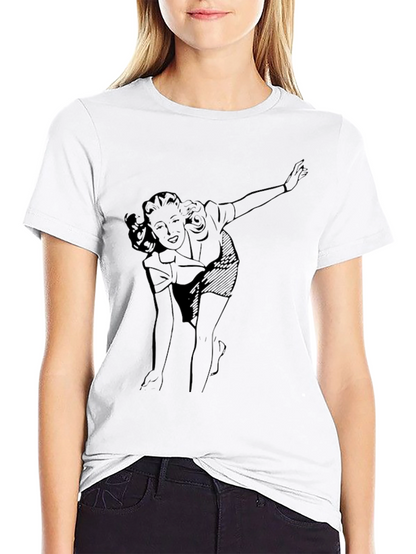 Retro Woman Graphic Tee - Black Cotton T-Shirt