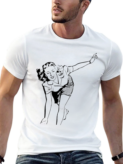 Retro Woman Graphic Tee - Black Cotton T-Shirt