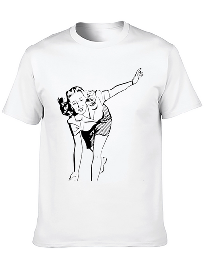 Retro Woman Graphic Tee - Black Cotton T-Shirt