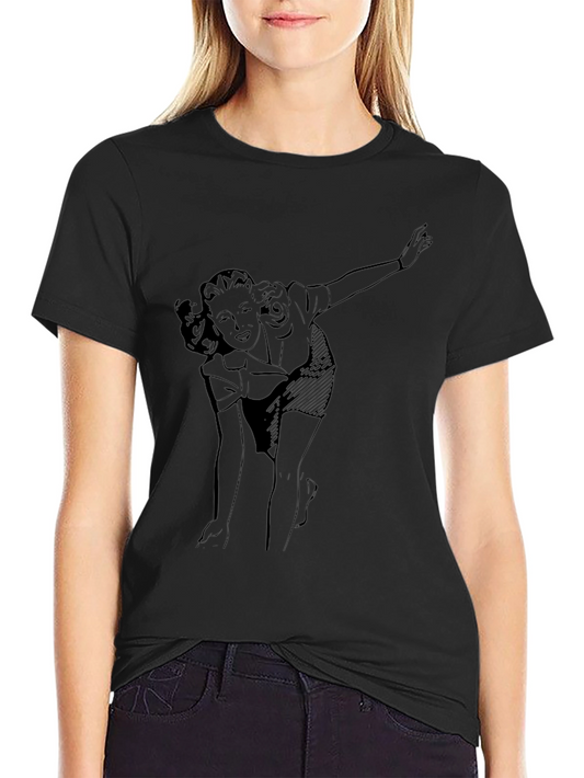 Retro Woman Graphic Tee - Black Cotton T-Shirt