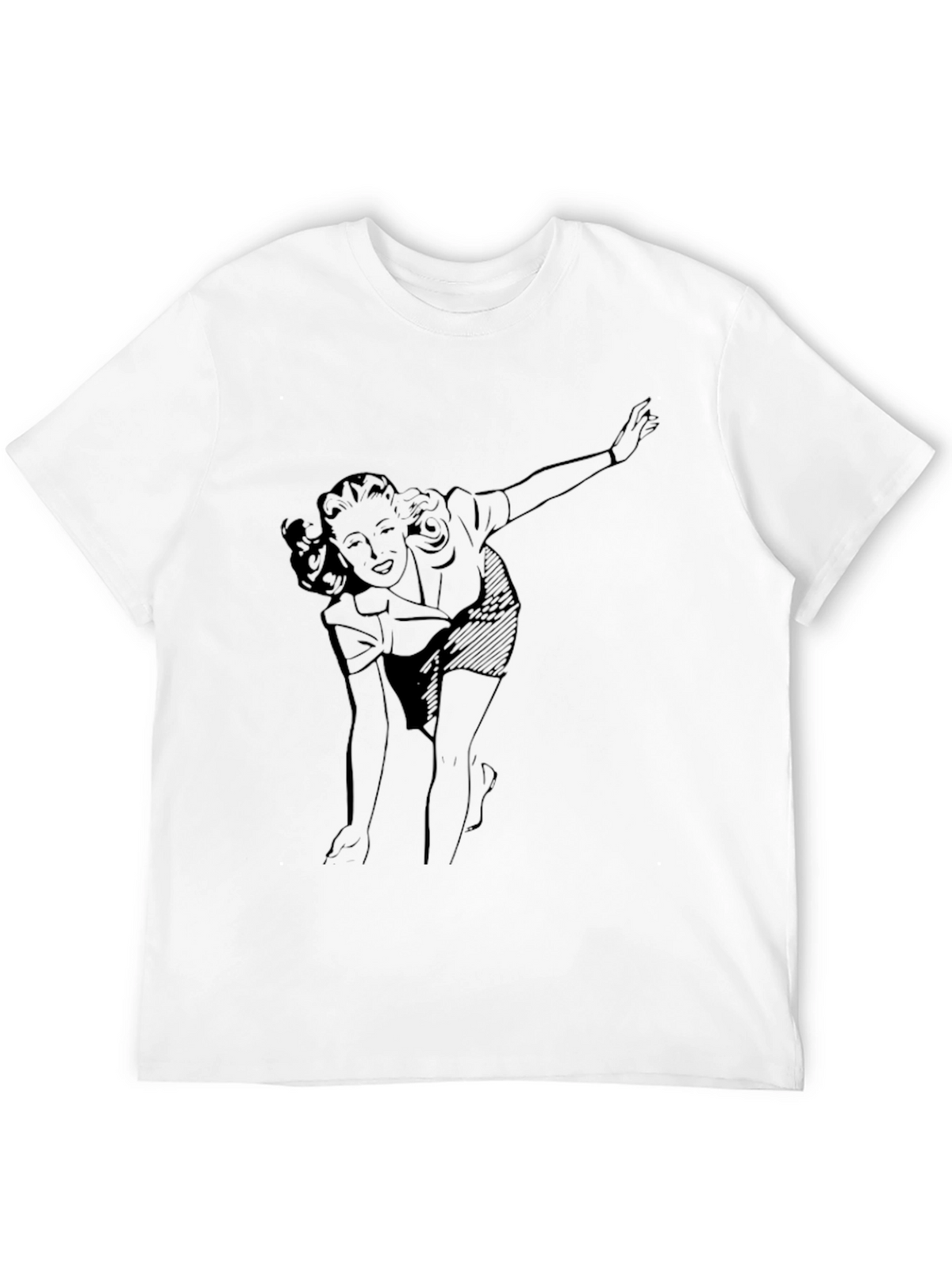 Retro Woman Graphic Tee - Black Cotton T-Shirt