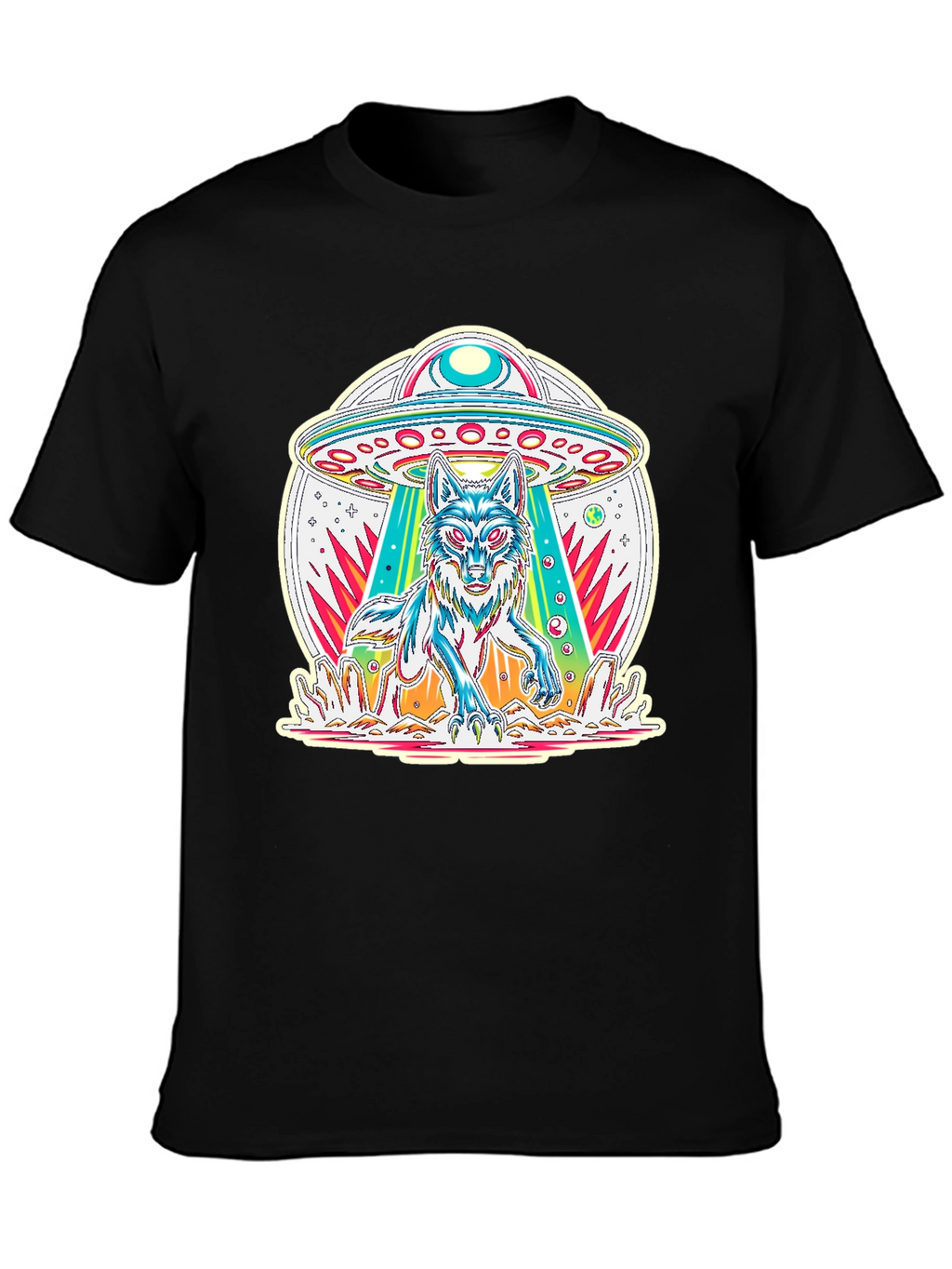 UFO Wolf Graphic Tee - Trendy Alien Abduction T-Shirt