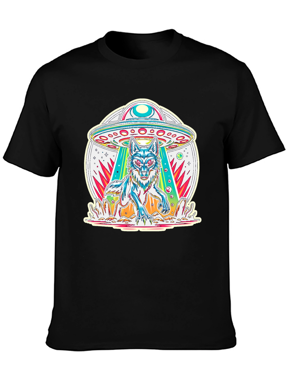 UFO Wolf Graphic Tee - Trendy Alien Abduction T-Shirt