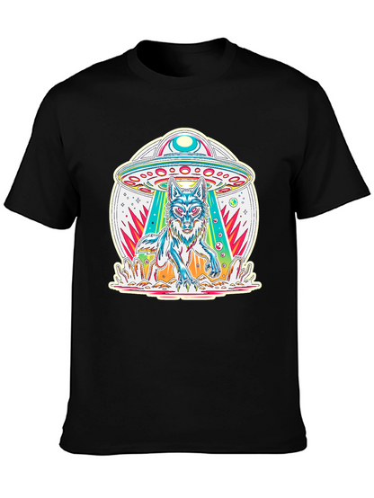 UFO Wolf Graphic Tee - Trendy Alien Abduction T-Shirt