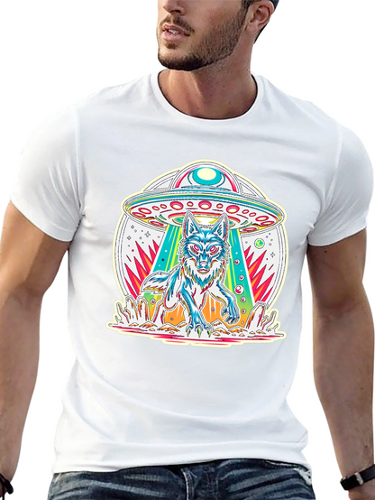 UFO Wolf Graphic Tee - Trendy Alien Abduction T-Shirt