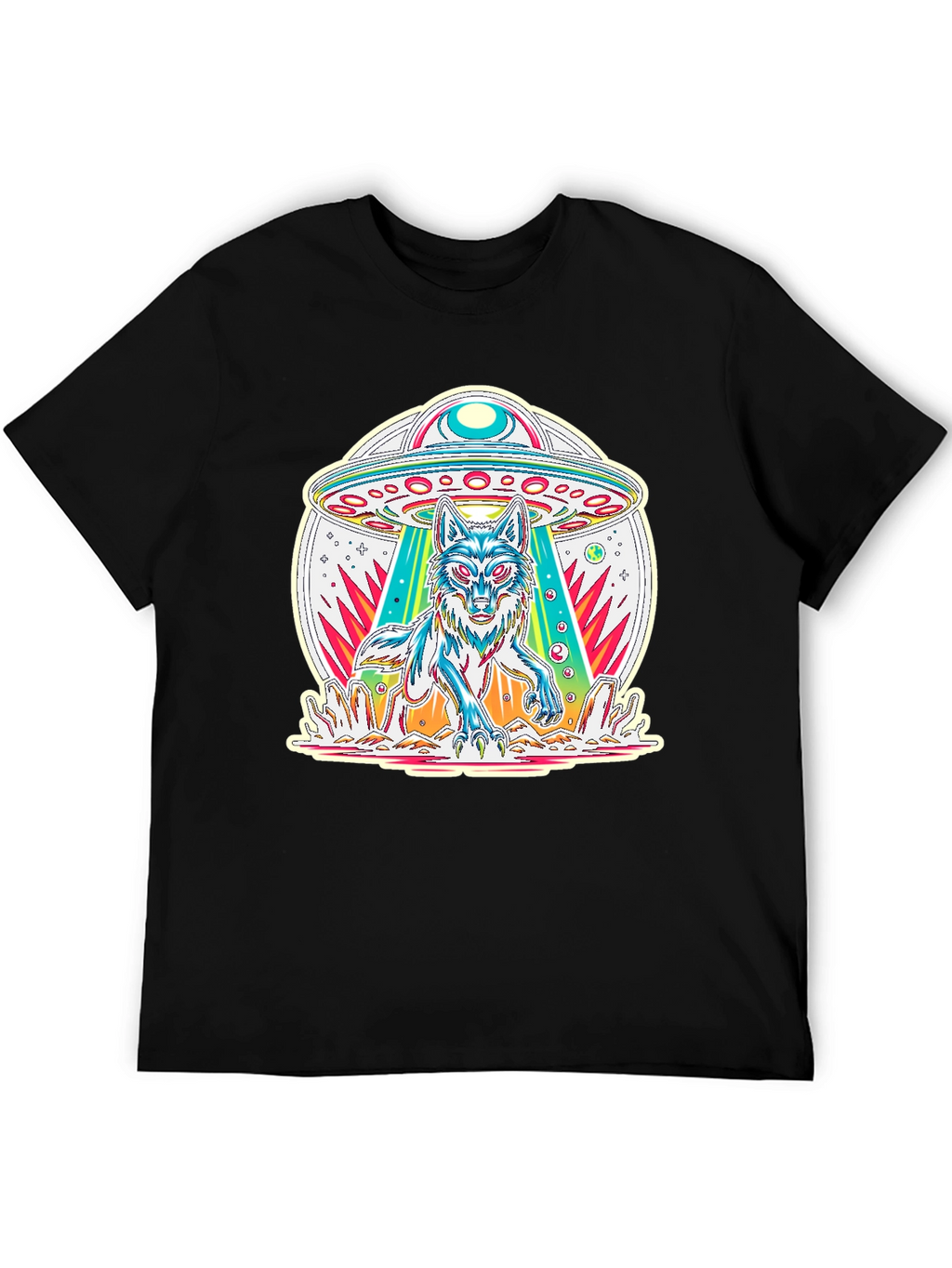 UFO Wolf Graphic Tee - Trendy Alien Abduction T-Shirt
