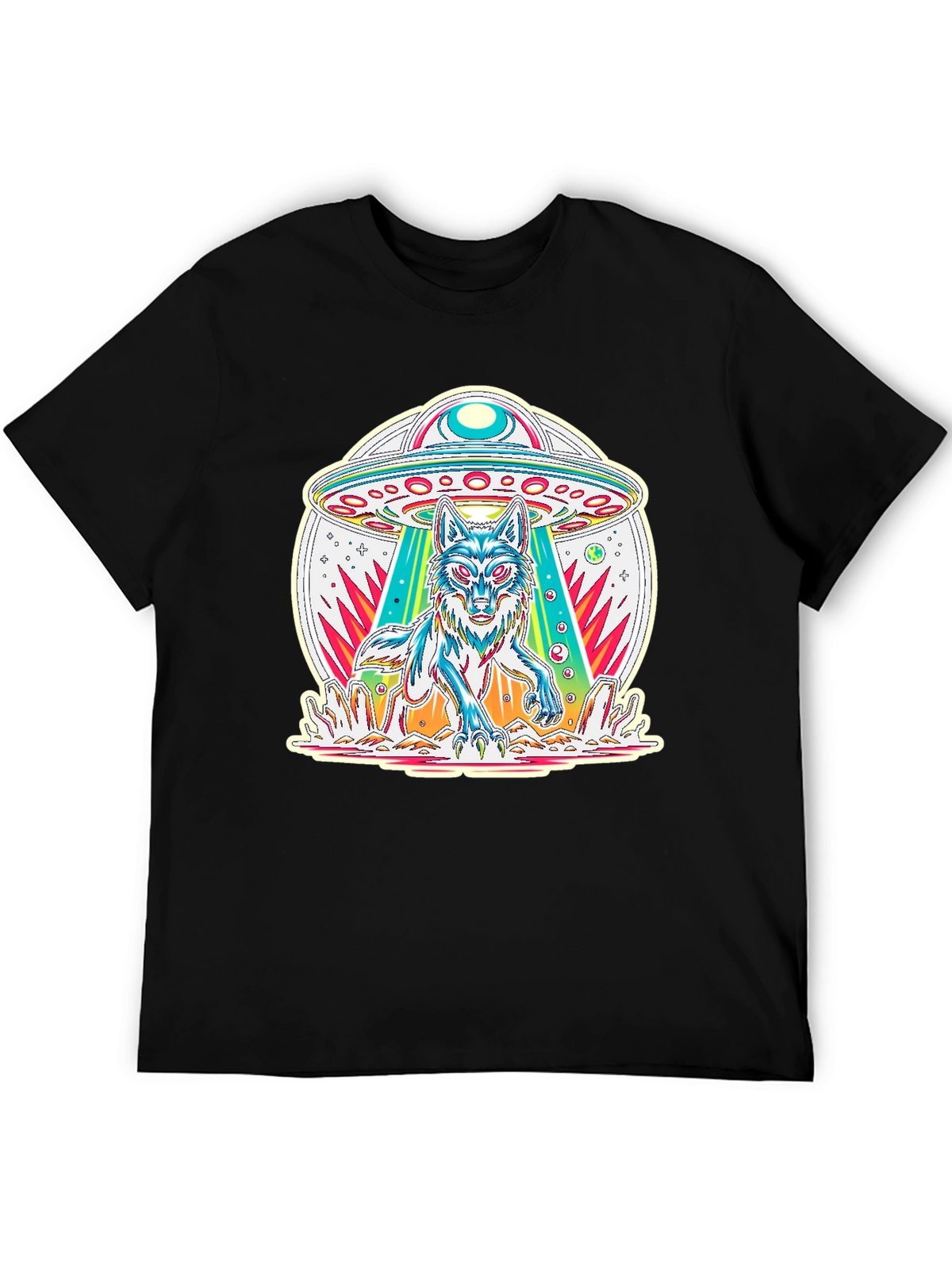 UFO Wolf Graphic Tee - Trendy Alien Abduction T-Shirt