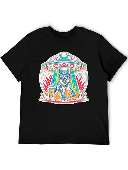 UFO Wolf Graphic Tee - Trendy Alien Abduction T-Shirt