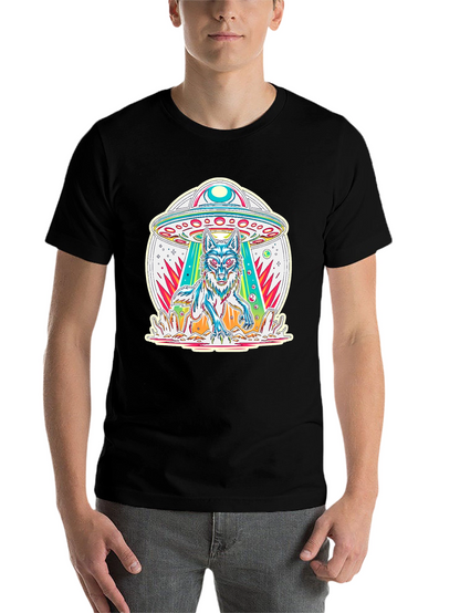 UFO Wolf Graphic Tee - Trendy Alien Abduction T-Shirt