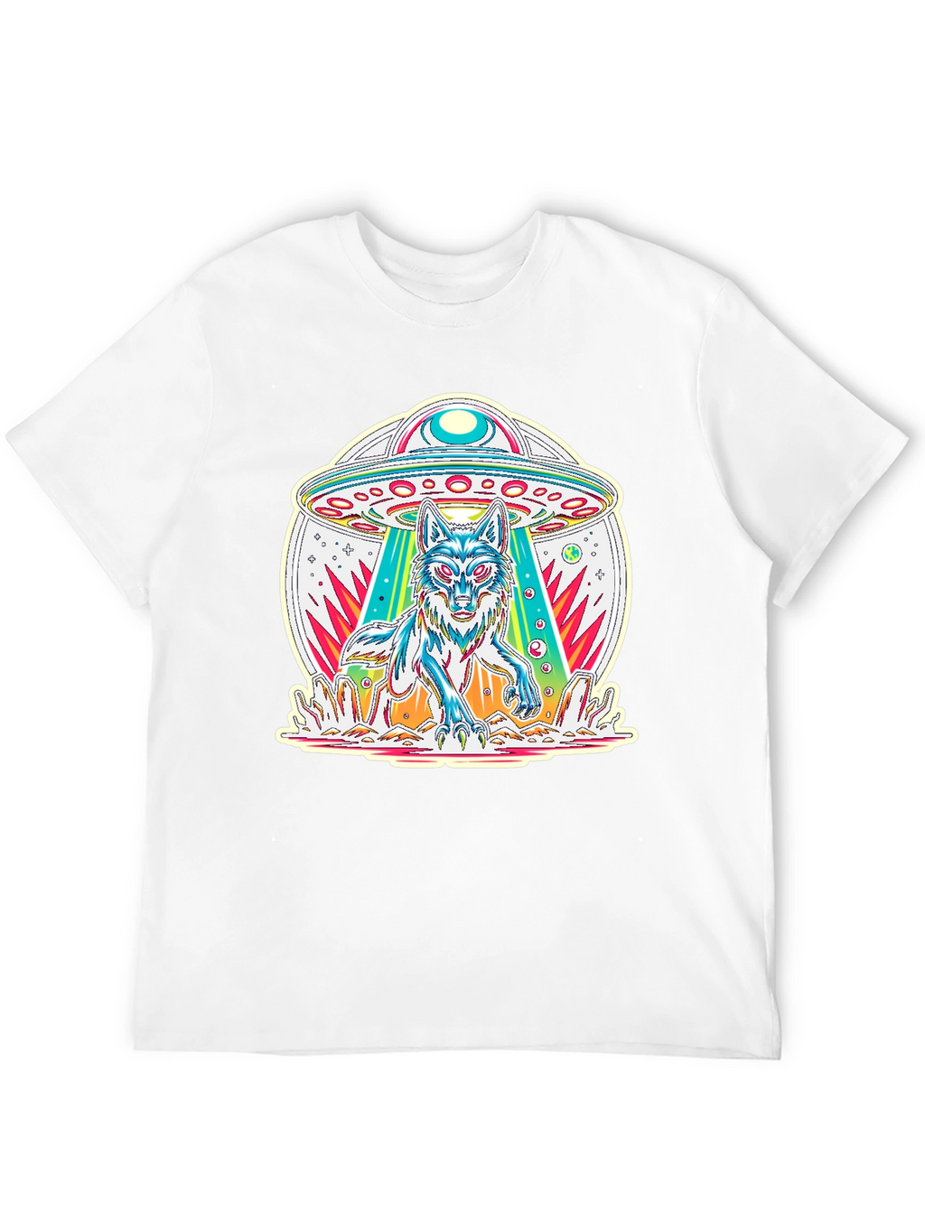 UFO Wolf Graphic Tee - Trendy Alien Abduction T-Shirt