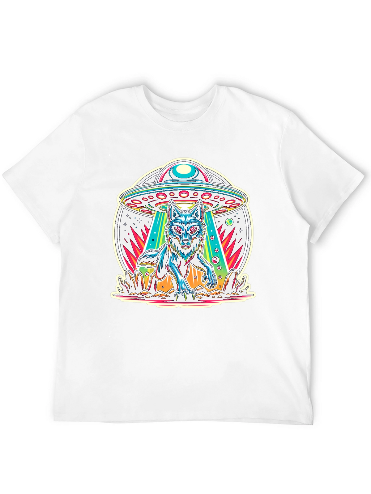 UFO Wolf Graphic Tee - Trendy Alien Abduction T-Shirt