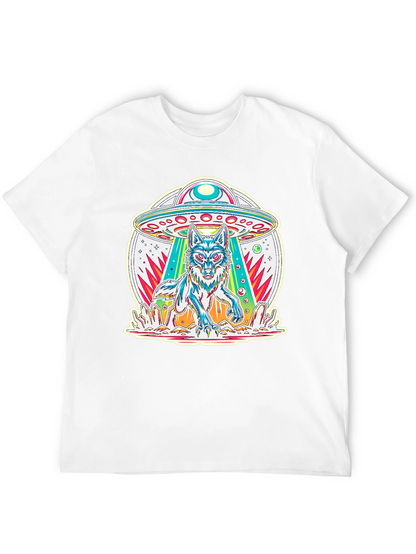 UFO Wolf Graphic Tee - Trendy Alien Abduction T-Shirt