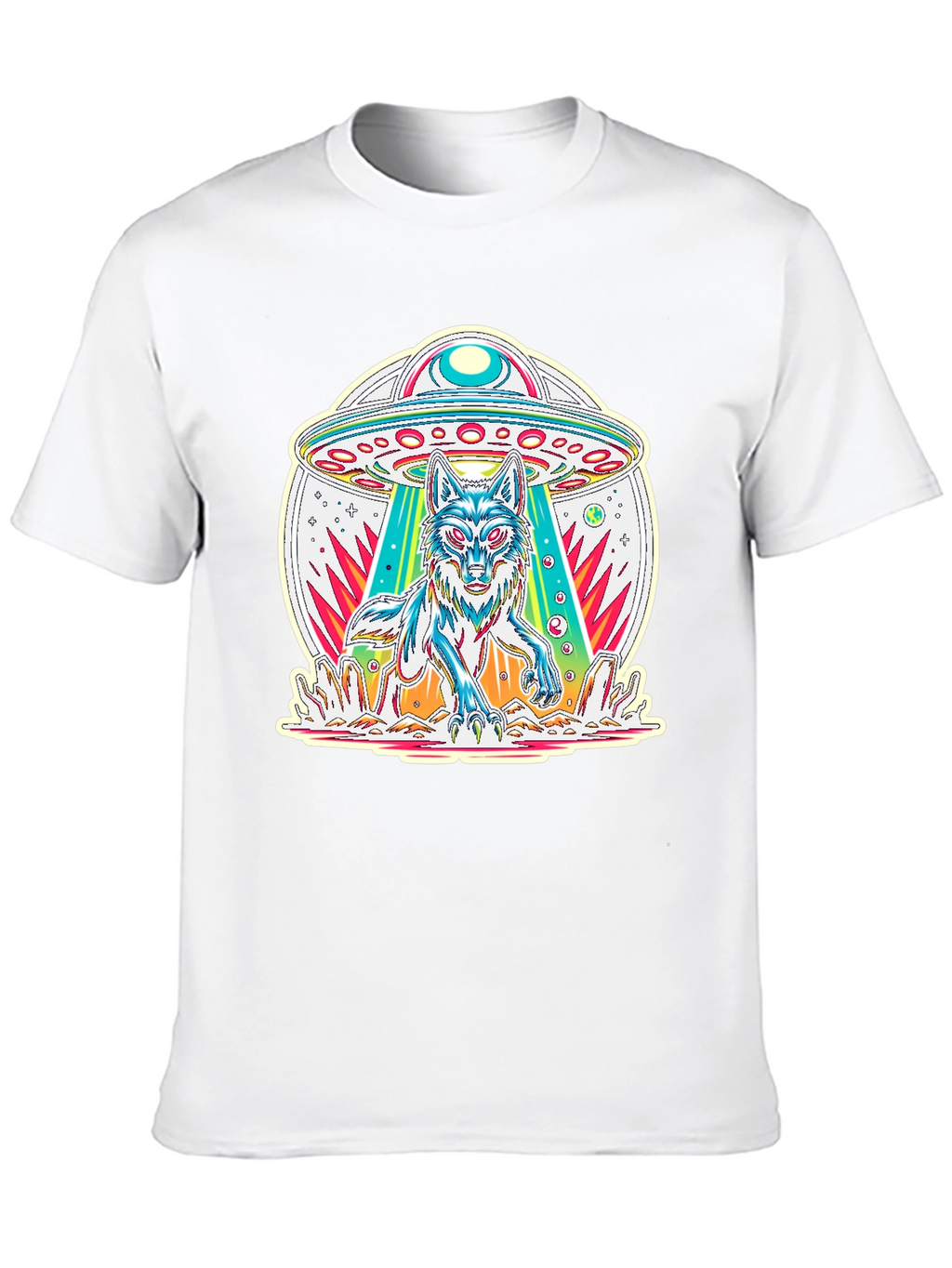 UFO Wolf Graphic Tee - Trendy Alien Abduction T-Shirt