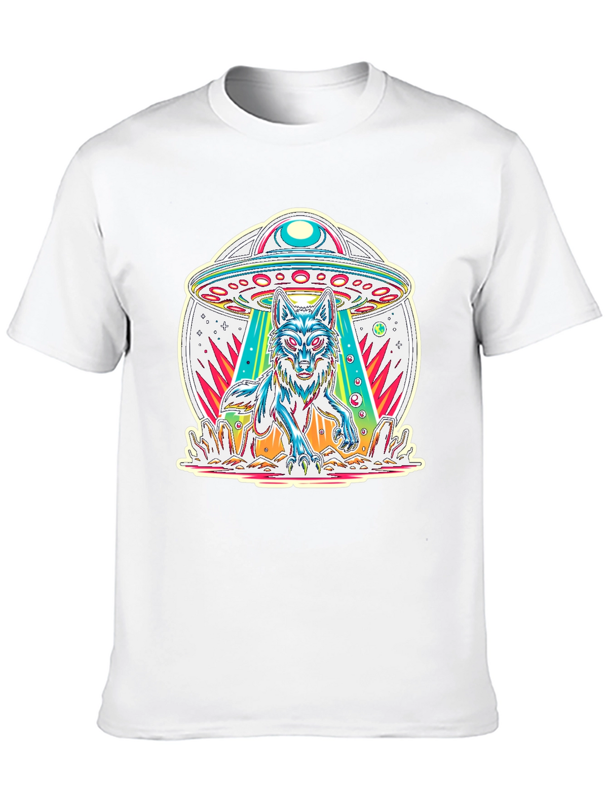 UFO Wolf Graphic Tee - Trendy Alien Abduction T-Shirt