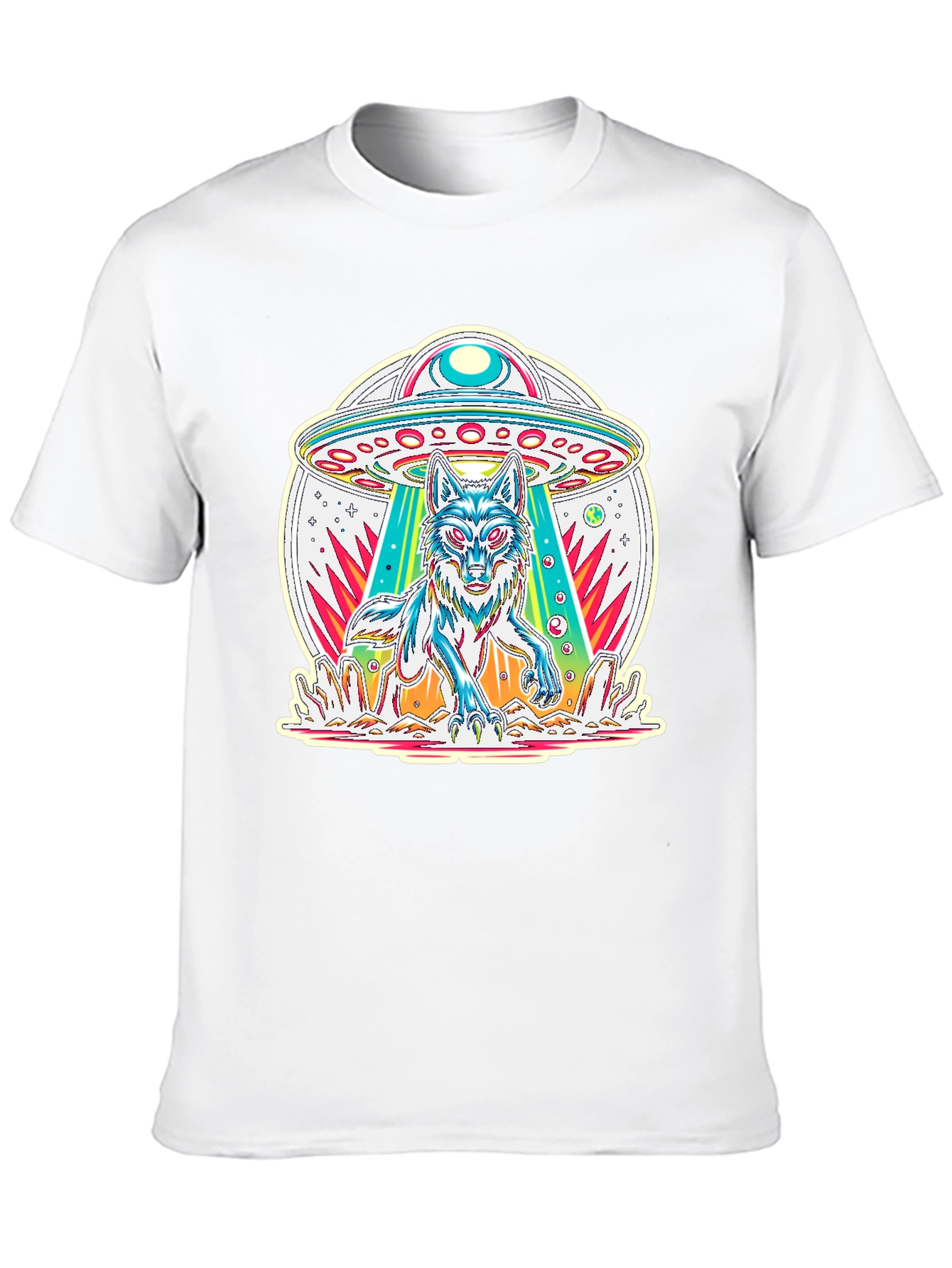 UFO Wolf Graphic Tee - Trendy Alien Abduction T-Shirt