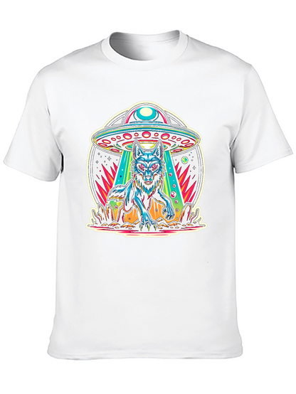 UFO Wolf Graphic Tee - Trendy Alien Abduction T-Shirt