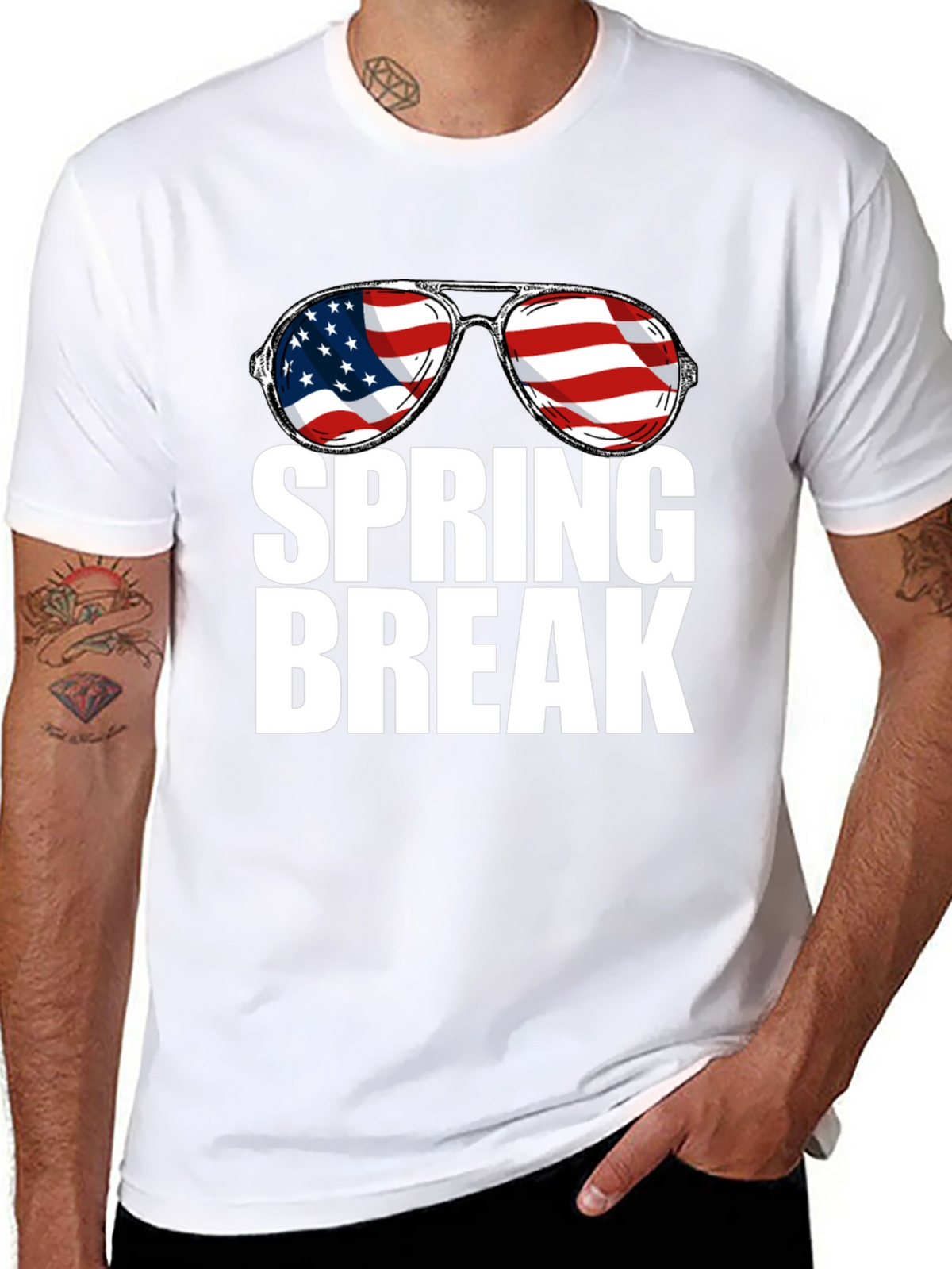Spring Break USA Flag Sunglasses Graphic Tee
