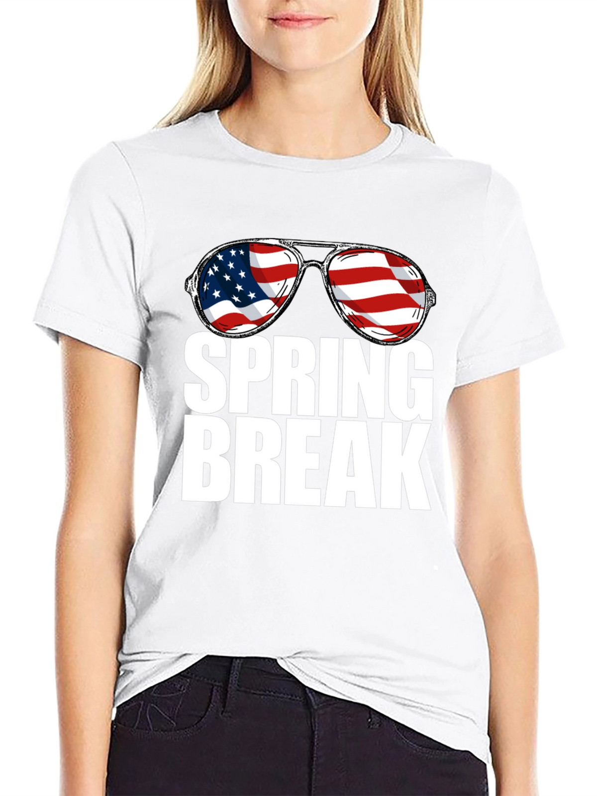 Spring Break USA Flag Sunglasses Graphic Tee